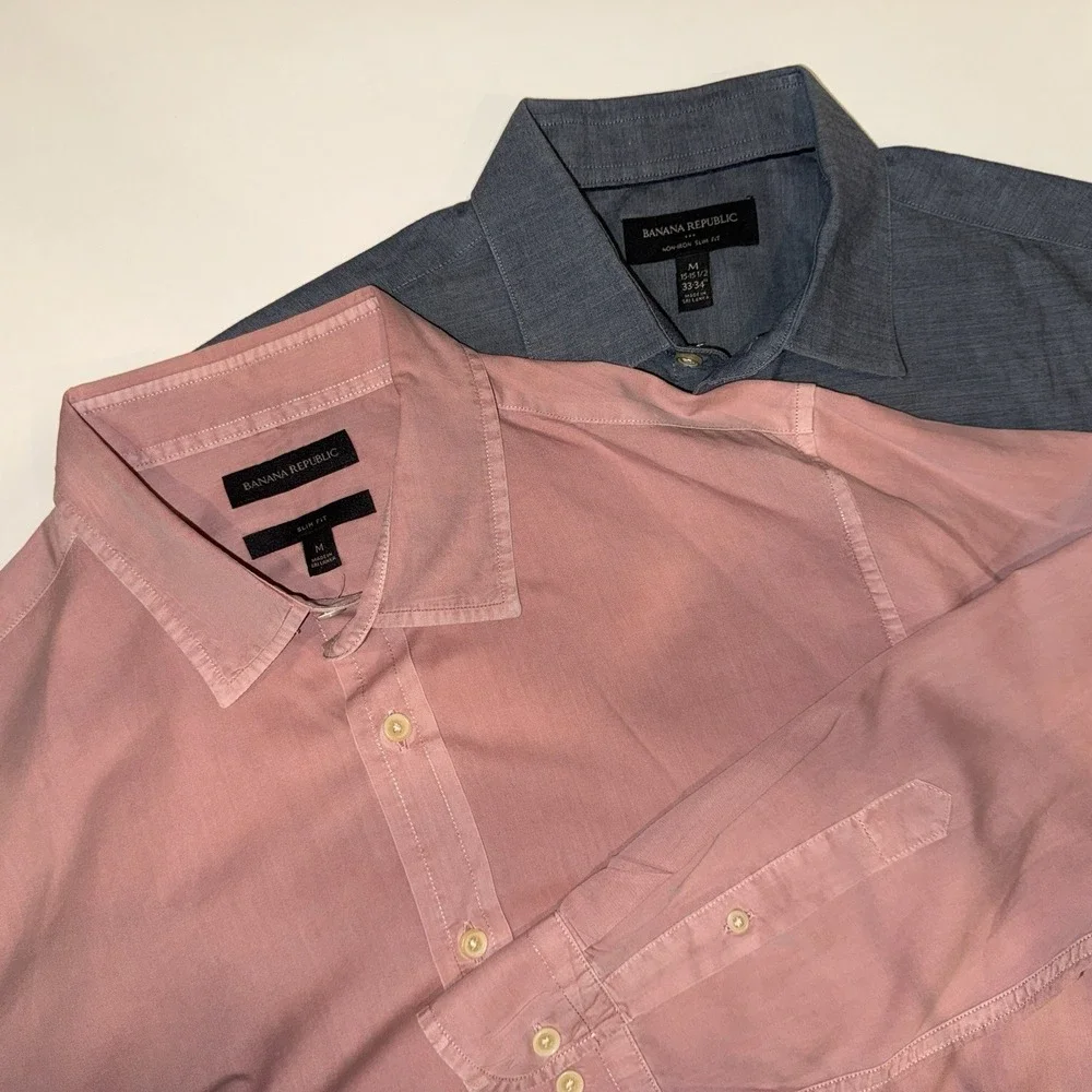 2 Banana Republic Mens M Slim Fit Long Sleeve Button Down Shirts Blue Rose Lot